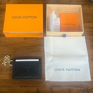 Authentic. LV Monogram Black Charm Card Holder With Gold Hardware. NEW.